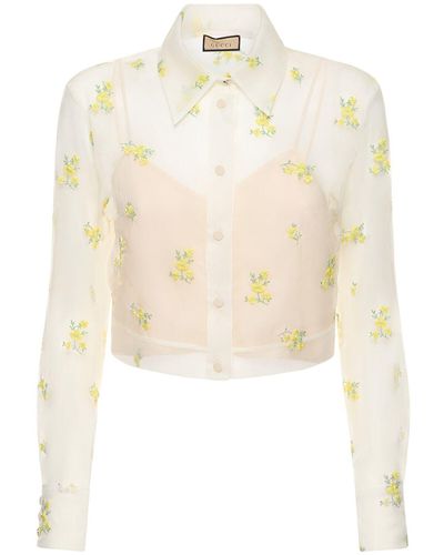 Gucci Embroidered Silk Organza Shirt - Natural