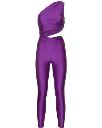 ANDAMANE Poppy Shiny Lycra One Shoulder Jumpsuit - Purple