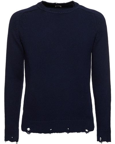 Saint Laurent Suéter de algodón con cuello redondo - Azul