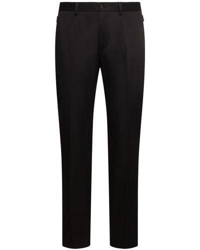 Dolce & Gabbana Stretch Gabardine Flat Front Trousers - Black