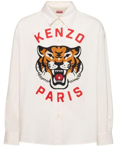 KENZO Tiger Print Cotton Poplin Shirt - White