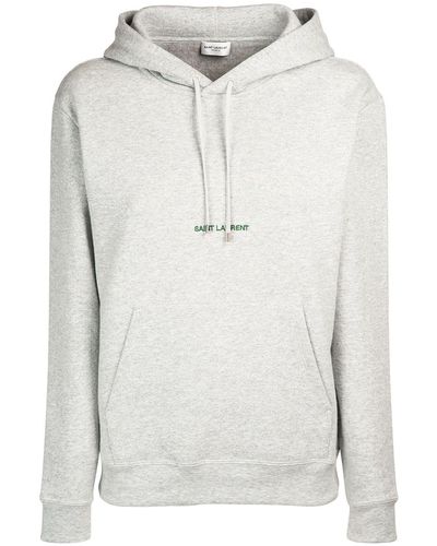 Saint Laurent Sweat À Capuche En Jersey De Coton Mélangé À Broderies - Gris