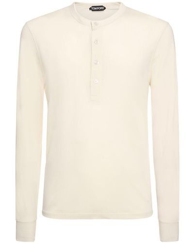 Tom Ford Henley Lyocell Long Sleeve T-Shirt - Natural