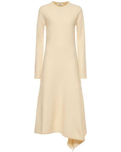 Jil Sander Asymmetric Boiled Wool Long Dress - Natural