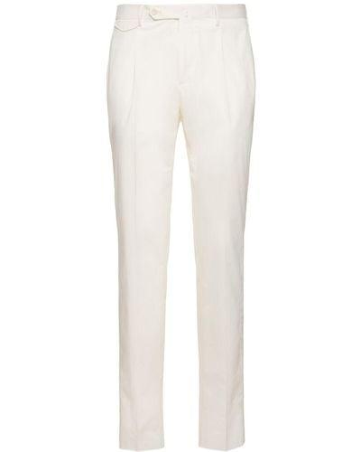 Tagliatore Stretch Cotton Single Pleat Pants - White
