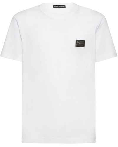 Dolce & Gabbana T-shirt Aus Baumwolljersey Mit Logoplakette - Weiß