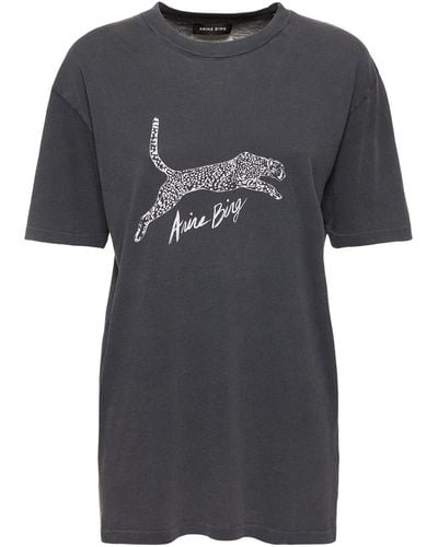 Anine Bing Walker Spotted Leopard Cotton T-shirt - Black