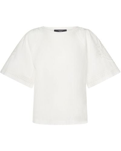Weekend by Maxmara Livorno Cotton Jersey Top W/Embroidery - White