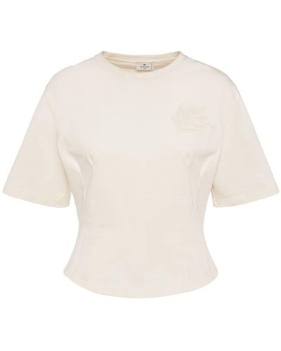 Etro T-shirt cropped in jersey di cotone con logo - Bianco