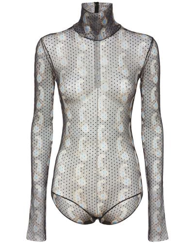 Etro Pointelle Tulle Paisley Bodysuit - Gray