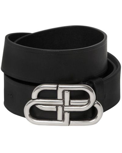 Balenciaga 3.5Cm Bb Buckle Leather Belt - Black