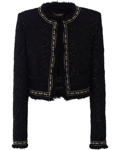 Versace Veste courte en tweed de lurex et laine mélangée - Noir