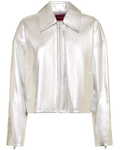 STAUD Lennox Faux Leather Jacket - White