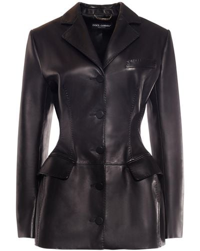 Dolce & Gabbana Leather Single Breasted Jacket - Black