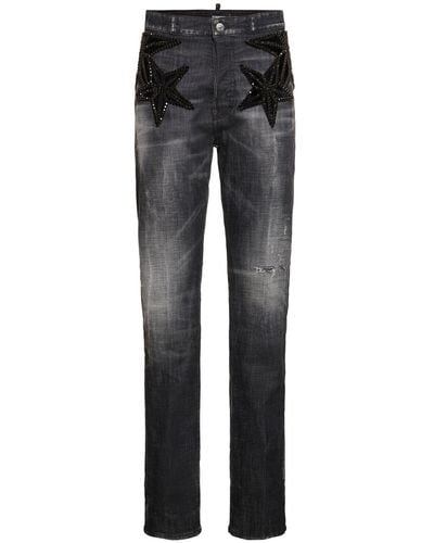 DSquared² 642 Embellished Stars High Rise Jeans - Gray