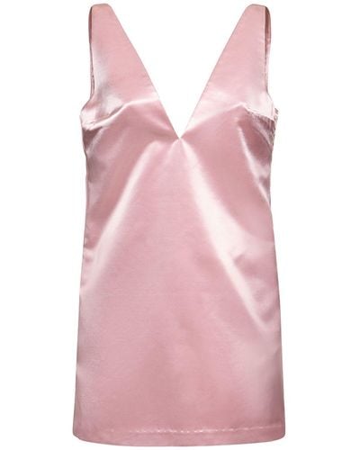 STAUD Teagan Tech Satin V-Neck Mini Dress - Pink