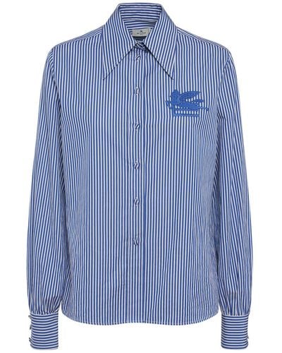 Etro Striped Cotton Poplin Shirt W/logo - Blue