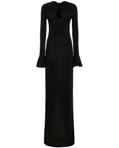 Nina Ricci Flared Cuff Cutout Jersey Long Dress - Black