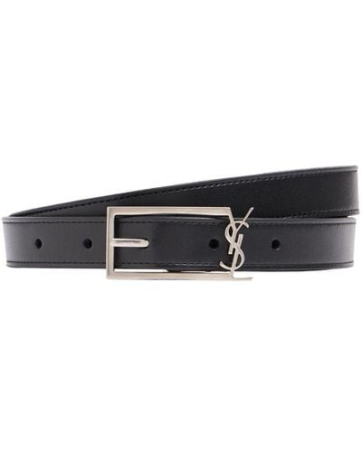 Saint Laurent 2Cm Ysl Buckle Leather Belt - White