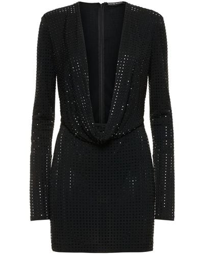 David Koma Crystal Embellished Cowl Neck Mini Dress - Black