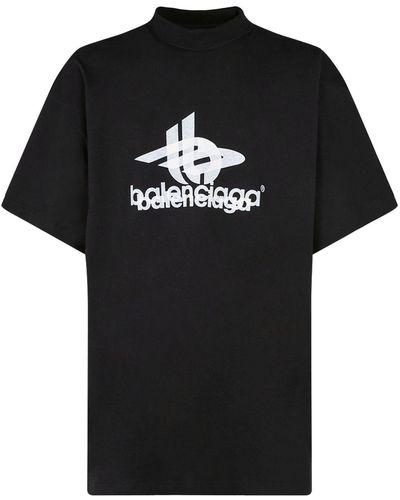 Balenciaga T-shirt en jersey de coton à logos superposés - Noir