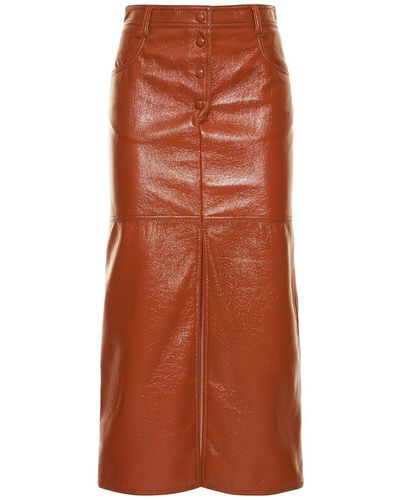 MSGM Wrinkled Faux Patent Leather Midi Skirt - Brown