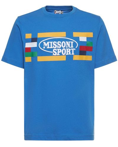 Missoni T-shirt Aus Baumwolle Mit Druck Und Stickerei - Blau