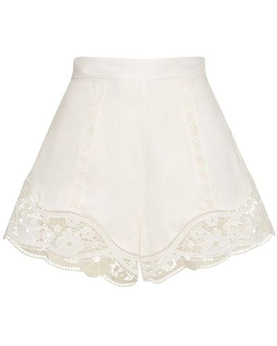 Zimmermann Shorts de lino con bordado - Blanco