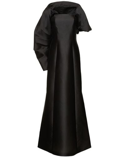 Alberta Ferretti Square Neck Satin Long Dress - Black