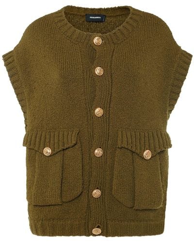 DSquared² Buttoned Wool Knit Cardigan Vest - Green