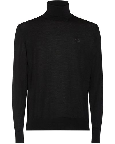 DSquared² Maglia collo alto in lana / monogramma - Nero