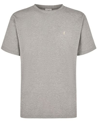 Saint Laurent Cassandre Cotton Blend Polo Shirt - Grey