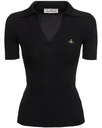 Vivienne Westwood Marina Cotton Knit Short Sleeve Polo - Black