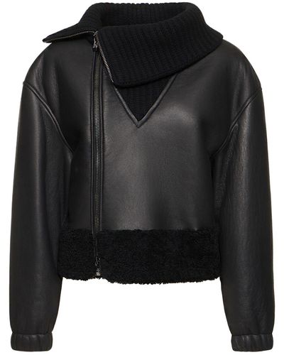 Ferrari Leather Shearling Jacket W/ Collar - Black