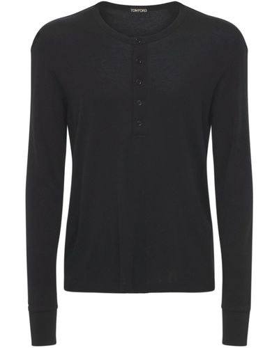 Tom Ford Camiseta Serafino De Algodón Y Modal - Negro