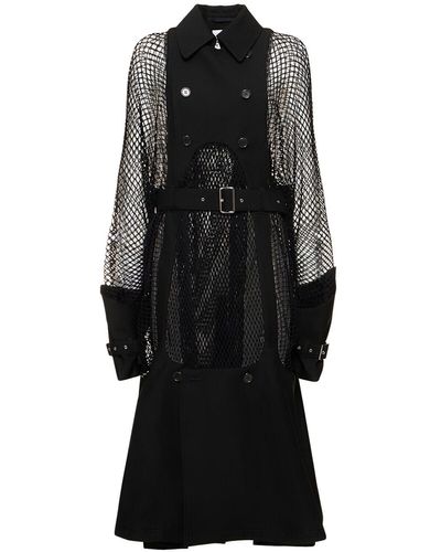 Noir Kei Ninomiya Wool & Mohair Net Belted Midi Coat - Black