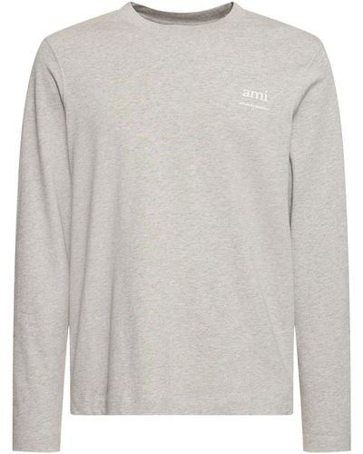 Ami Paris Logo Printed Boxy Cotton T-shirt - Grey