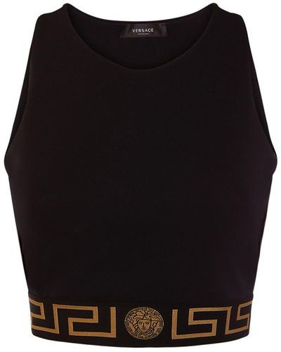 Versace Greca Logo Jersey Crop Top - Black