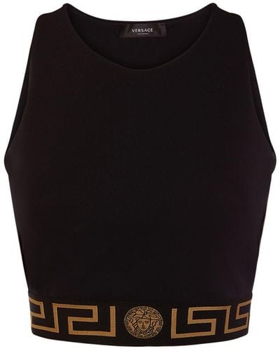 Versace Bauchfreies Crop-top Aus Jersey Mit Logo - Schwarz