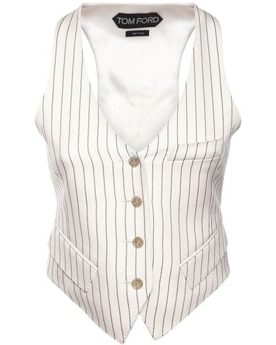 Tom Ford Wool & Silk Pinstriped Sleeveless Vest - White