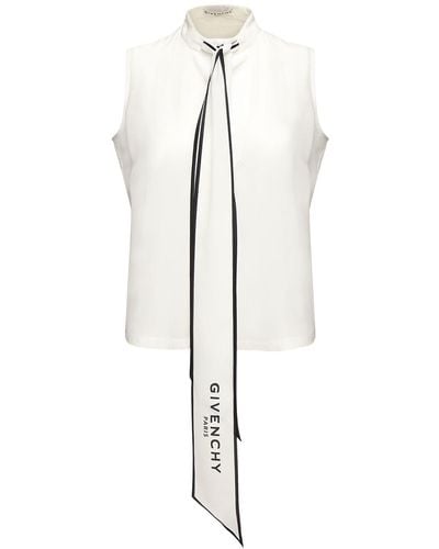 Givenchy Scarf Collar Silk Sleeveless Top - White