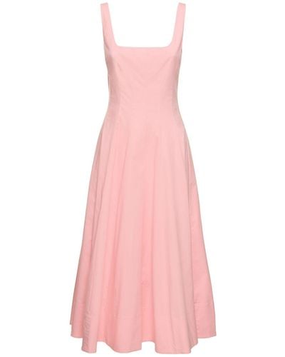 STAUD Wells Pleated Stretch Cotton Midi Dress - Pink