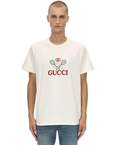 Gucci Übergroßes T-Shirt mit Tennis-Stickerei - Weiß