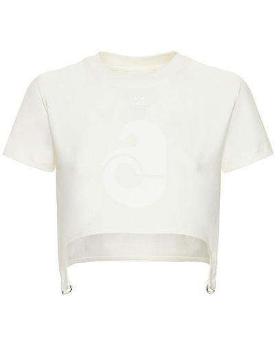 Courreges Shell Printed Cotton Crop Top - White