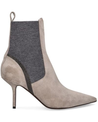 Brunello Cucinelli Leather Heel Ankle Boots - Natural