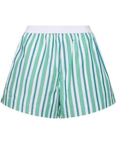 Ganni Striped Cotton Elasticated Shorts - Blue