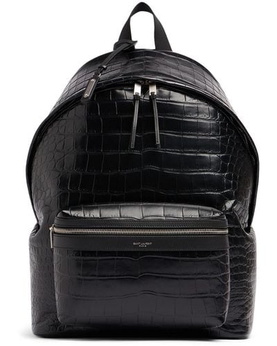 Saint Laurent City Backpack In Crocodile Embossed Leather - Black
