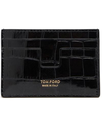 Tom Ford Shiny Croc Embossed Card Holder - Black
