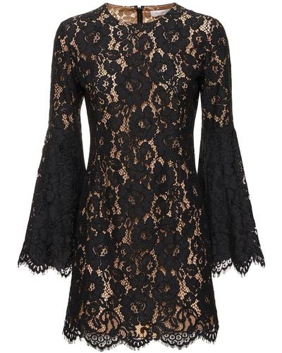 Michael Kors Floral Lace Cotton Blend Mini Dress - Black