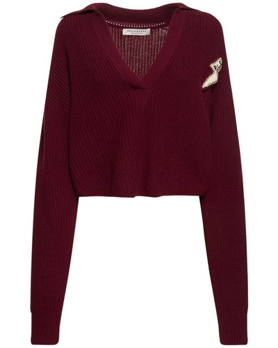 Philosophy Di Lorenzo Serafini Sweater Aus Bestickter Woll/kaschmirmischung - Rot
